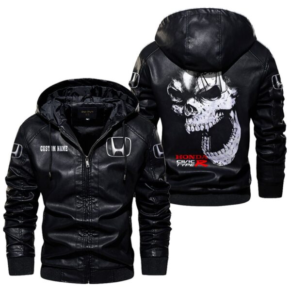Custom Name Honda Civic Type R Skull Leather Jacket - Personalized Logo Car Motorcycle Model - Image 5