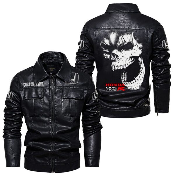 Custom Name Honda Civic Type R Skull Leather Jacket - Personalized Logo Car Motorcycle Model - Image 7
