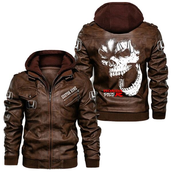 Custom Name Honda Civic Type R Skull Leather Jacket - Personalized Logo Car Motorcycle Model - Image 2
