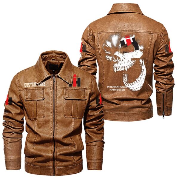 Custom Name International Harvester Skull Leather Jacket - Personalized Logo Car Motorcycle Model - Image 8