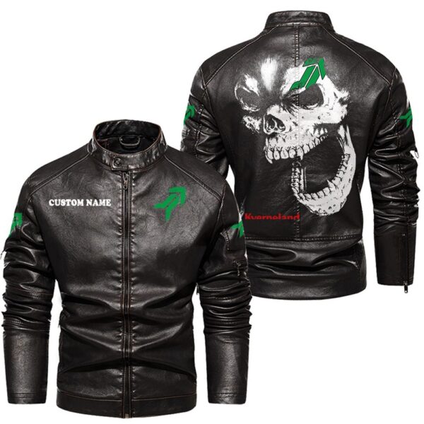 Custom Name Kverneland Skull Skull Leather Jacket - Personalized Logo Car Motorcycle Model - Image 3