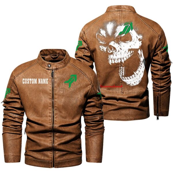 Custom Name Kverneland Skull Skull Leather Jacket - Personalized Logo Car Motorcycle Model - Image 4