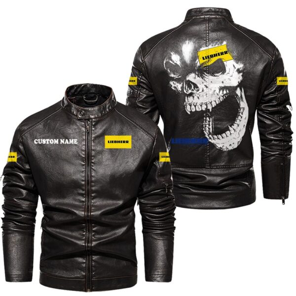 Custom Name Liebherr Skull Skull Leather Jacket - Personalized Logo Car Motorcycle Model - Image 3