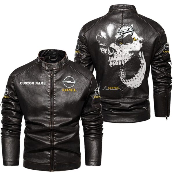 Custom Name Opel Astra Skull Leather Jacket - Personalized Logo Car Motorcycle Model - Image 3