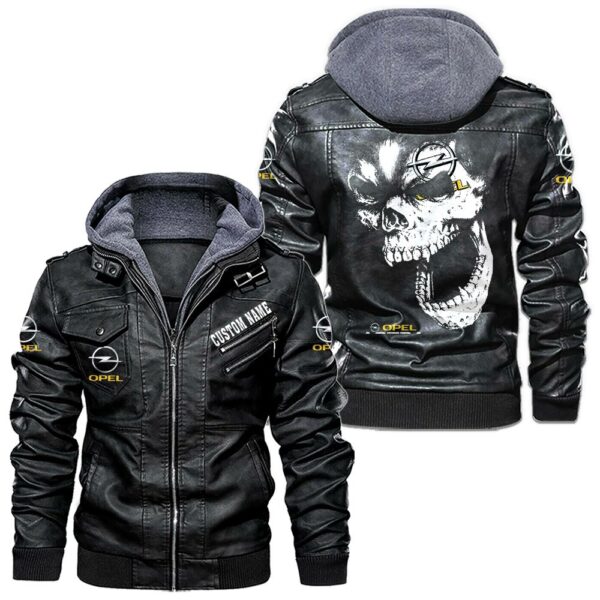 Custom Name Opel Astra Skull Leather Jacket - Personalized Logo Car Motorcycle Model