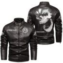 Custom Name Volkswagen Corrado G60 Skull PU Leather Hooded Jacket - Personalized Logo Car Motorcycle Model