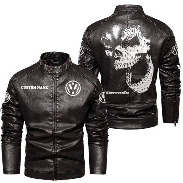 Custom Name Volkswagen Corrado G60 Skull PU Leather Hooded Jacket - Personalized Logo Car Motorcycle Model - Image 3
