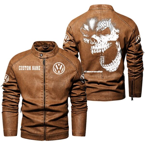 Custom Name Volkswagen Corrado G60 Skull PU Leather Hooded Jacket - Personalized Logo Car Motorcycle Model - Image 4