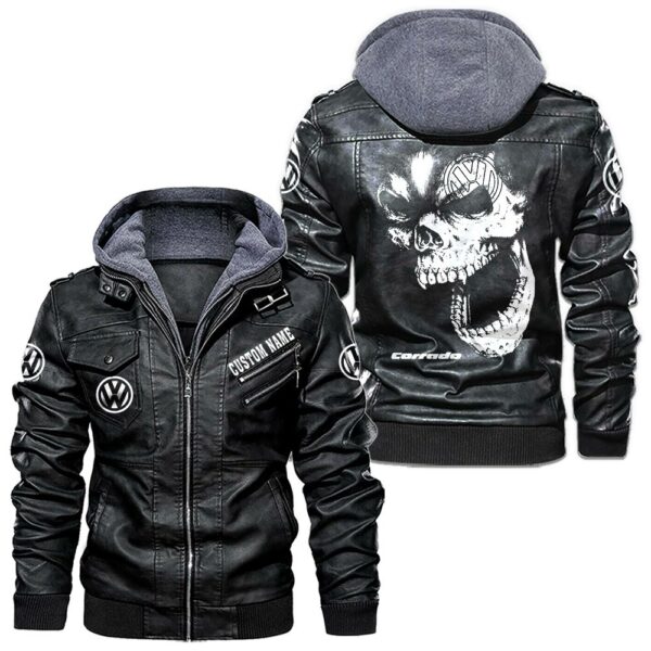 Custom Name Volkswagen Corrado G60 Skull PU Leather Hooded Jacket - Personalized Logo Car Motorcycle Model