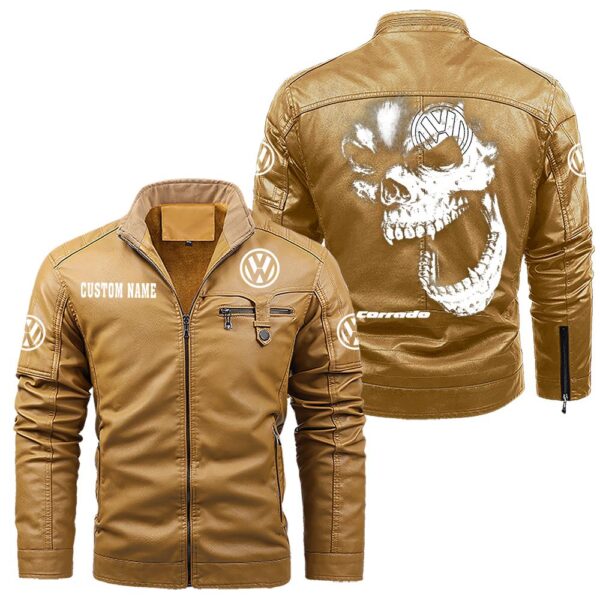 Custom Name Volkswagen Corrado G60 Skull PU Leather Hooded Jacket - Personalized Logo Car Motorcycle Model - Image 10