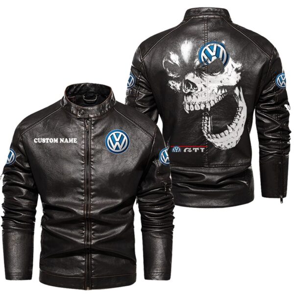 Custom Name Volkswagen Gti Skull Leather Jacket - Personalized Logo Car Motorcycle Model - Image 3