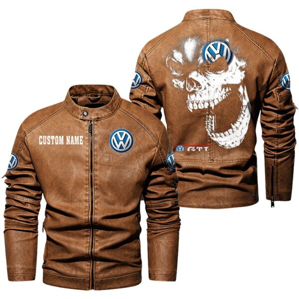 Custom Name Volkswagen Gti Skull Leather Jacket - Personalized Logo Car Motorcycle Model - Image 4