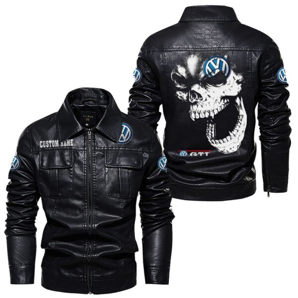 Custom Name Volkswagen Gti Skull Leather Jacket - Personalized Logo Car Motorcycle Model - Image 7