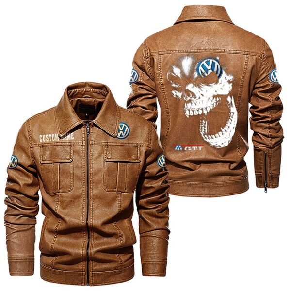 Custom Name Volkswagen Gti Skull Leather Jacket - Personalized Logo Car Motorcycle Model - Image 8