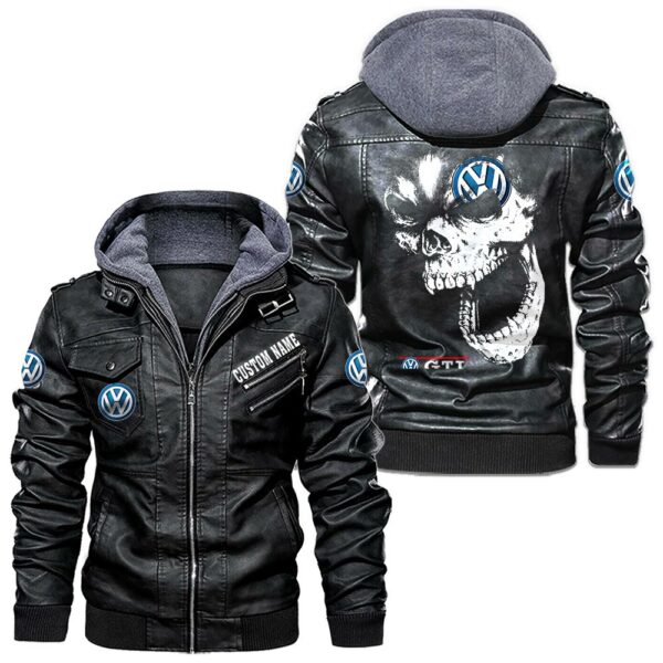 Custom Name Volkswagen Gti Skull Leather Jacket - Personalized Logo Car Motorcycle Model