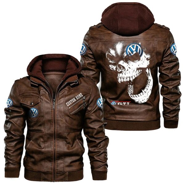 Custom Name Volkswagen Gti Skull Leather Jacket - Personalized Logo Car Motorcycle Model - Image 2