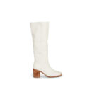 White Square Toe Knee-High Boots with Block Heel - Coucou Tall Leather Boots Sun9