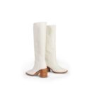 White Square Toe Knee-High Boots with Block Heel - Coucou Tall Leather Boots Sun9
