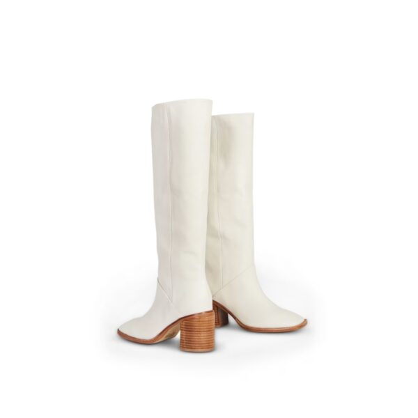 White Square Toe Knee-High Boots with Block Heel - Coucou Tall Leather Boots Sun9