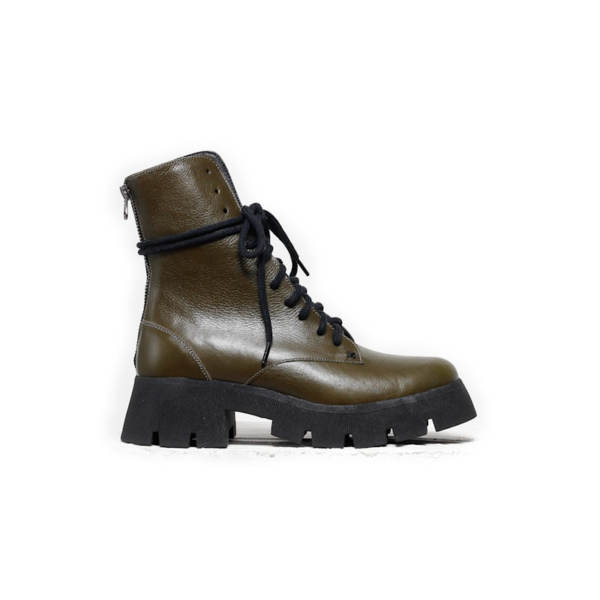 Lara Olive Combat Boots - Chunky Sole Platform Boots for Women with Zipper Closure Sun18 - Image 4