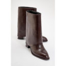 Women's Brown Faux Leather Mid-Calf Boots with Chunky Heel - Ellas Boot Collection Sun55