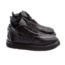 Handcrafted Woven Black Leather Boots | Upcycled Tractor Tire Sole Sun16