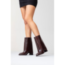 Women's Brown Faux Leather Mid-Calf Boots with Chunky Heel - Ellas Boot Collection Sun55